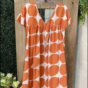 Orange Polka Dot V Neck Dress